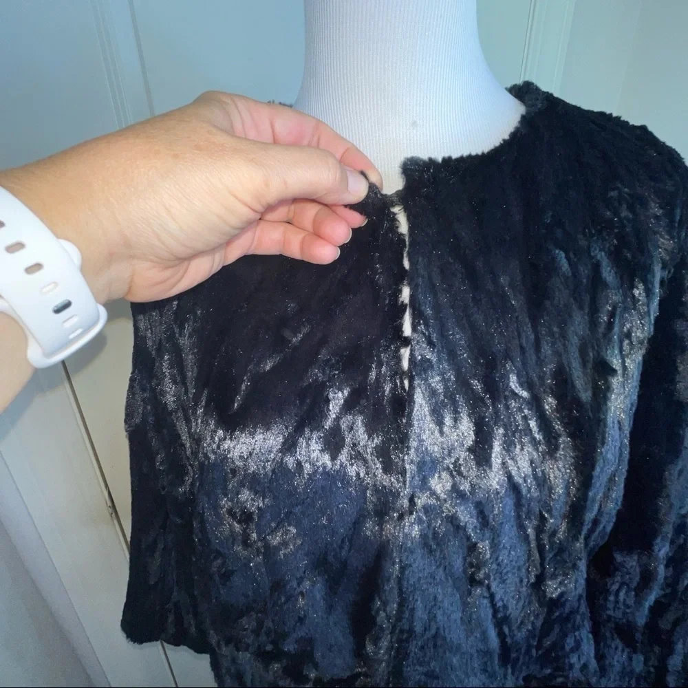 NWT Jennifer Lopez Short Faux Fur Jacket Black Tie Sz M